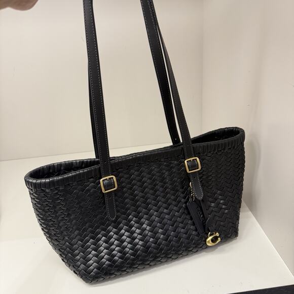 Coach Woven Leather Swing Tote Carryall Shoulder CBF83 Black - Picture 11 of 16